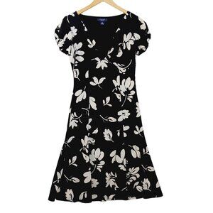 Chaps, Jitterbug Style Dress, Black/White, Size Small, Retro Style, A line flair